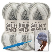 [니뜨] 실키스노우실(100g)x3볼+코바늘 7/0호+루비나버킷햇도안, 15_믹스그레이