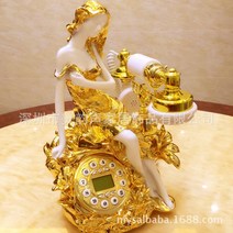 엔틱전화기 레트로 럭셔리 골드 유선 전화기 레트로 인테리어 장식, 단일사이즈