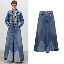 ZARA 데님 패치워크 스플릿 미디 스커트 06688290400