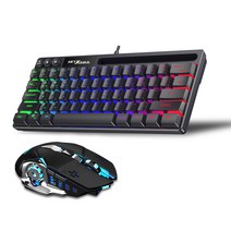 KEYXGSUL 유선 키보드+마우스 세트 LED 원터치 스위치 램프 효과 전화 태블릿 스토리지 게임 키보드, 블랙