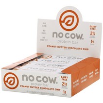 No Cow 프로틴바 피넛 버터 초콜릿 칩 12개입 각 2.12oz(60g), 1