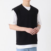 지지블랙 네이션 촤르륵 무지 박시 오버핏 니트 브이넥 조끼 베스트 레이어드