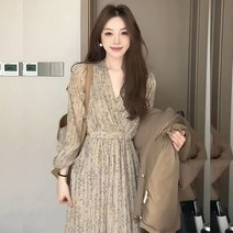 돌잔치엄마원피스 상견례 원피스 하객룩 30대 하객원피스 쉬폰 패턴 브이넥