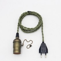 손잡이 스위치가 있는 빈티지 램프 홀더가 있는 EU 플러그 전원 코드 2 미터 연선, 10 Olivegreen BZ Chain