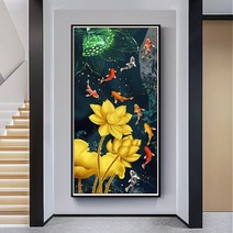 황금 연꽃 구어도 부자되는 인테리어 보석십자수 만들기 9마리 비단 잉어 비즈십자수 만들기, 80x150cm