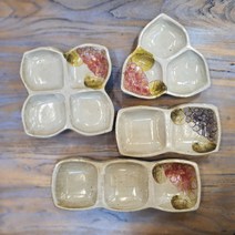 수국 도자기 예쁜 4칸 3칸 2칸 반찬 나눔접시 다이어트접시, 빨강, 삼각 3칸