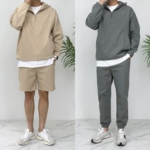 남자 트레이닝복 세트 커플 트레이닝 셋업 오버핏 긴팔 반바지 조거팬츠 아노락