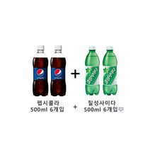 롯데 칠성사이다 업소용 500ml 6입 + 펩시 콜라 업소용 500ml 6입