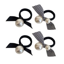 SMJ 러블리 진주 리본 헤어 체크 머리끈 2종