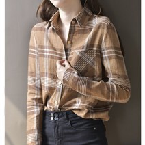 리넨 체크 남방 여성 긴팔 춘추 빈티지 옥스포드 시크룩 셔츠 뉴타임즈 S024F429