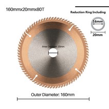 원형 톱날 250mm Cspe 160mm TCT 목재 플라스틱 아크릴 목공 16/24/, 05 160x20x80T