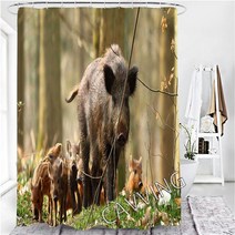멧돼지올무 야생동물방지 트랩 야생돼지 3D 인쇄 샤워 커튼 방수 욕실 미끄럼 방지 목욕 매트 세트 화장실, 14 180x180cm Curtain-E