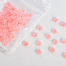 8mm 코랄핑크 장미 네일 파츠 야광 미니 데코덴 미니어처 폰케이스 탑로더 꾸미기 DIY 취미 만들기, 5개