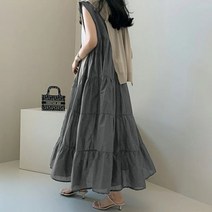 쉬폰 스커트 플리츠 치마 샤스커트 드레스 풀오버 롱 민소매 커뮤터 캐주얼 라운드넥 컵케익