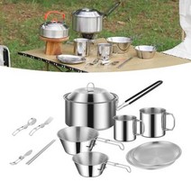 캠핑식기세트 캠핑냄비 캠핑코펠 요리 냄비 핸들 가정용 장비 야외 여행, 12pcs