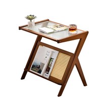 원목 라탄 유리 사이드테이블 550 2colors, 원목색