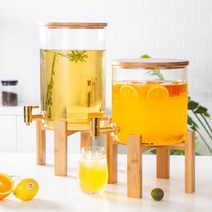5L 티 차 8L 꽃차 디스펜서 콤부차 식혜 수정과 보관, 5L 유리 실린더 + 대나무 프레임 세트