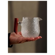 CHUXUE 일본 우드손잡이 내열 유리 숙우 공도배 다기, 430ml, 유리 나무손잡이