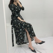 [리즈데이즈] 신축성 좋은 플라워 맥시 롱 랩 원피스