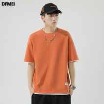 DFMEI 와플 남 캐주얼 루즈핏 라운드넥
