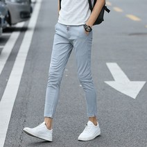 순색 여름 얇은 스판 캐주얼 바지 한국식 지퍼 남자 연필바지 길거리 인테리어 몸통 편안 바지