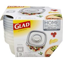 Glad Ware Home 엔트리 식품 보관 용기 미디엄 스퀘어 0.7L(25온스) 음식 보관 5개 세트 | Glad Lock 타이트 씰 BPA 프리 용기 및 뚜껑 포함, Home Collection