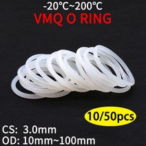 고무오링 VMQ-O 링 씰 개스킷 두께 CS 3mm OD 10 75mm 실리콘 고무 절연 방수 와셔 원형 흰색 논토시 개, [61] OD 100mm ID 94mm, [02] 50Pcs, [01] CS 3.0mm