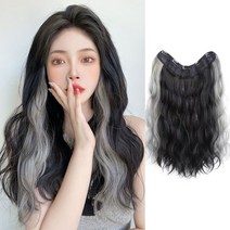하이유니 시크릿 투톤 히피 펌 반가발 셀프 붙임머리 여자 여성 헤어 피스 패션 부분 가발, 다크브라운+헤이즈블루