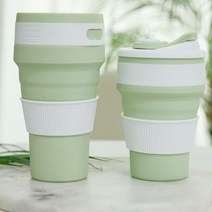 [도매파워] 접이식 텀블러, 실리콘 텀블러 그린 350ml