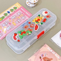 투명 필통 2단 고등학생 대학생 필꾸 3컬러 하드 스꾸 diy 펜케이스 새학기 학생필통 펜케이스 펜 보관 다꾸, 블루레드