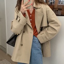 POMTOR 홍콩풍 숏 트렌치 여 봄가을 코디 캐주얼 상의 코트