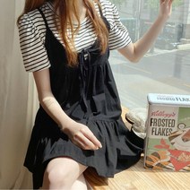 뷔스티에 미니원피스 나시 캉캉 리본끈 린넨