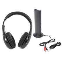 KUBITE MH2001 무선 헤드폰 송신기 귀 헤드셋 FM 라디오 TV 모니터 이어폰 PC 스마트, Black