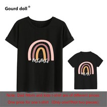 가족사진 의상 패밀리룩 1pc 패션 엄마와 미니 레인보우 프린트 패밀리 매칭 티셔츠 반소매 룩 딸 옷