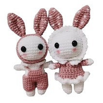 QDY 수제 DIY 초보자 크로 셰 뜨개질 세트 토끼 선물용 크로 셰 뜨개질 배우기에서 나만의 인형 만들기, 18cm, 실, 분홍