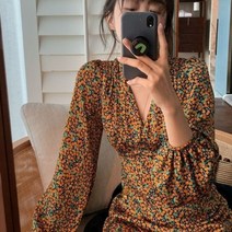 해외여행 플레어 러블리 플로럴 휴가 롱 꽃무늬 원피스 퍼프 슬리브 드레스 꽃 프린팅 달콤한 중순 송아지 Vestidos 모든 경기 봄 v목 디자인 Ins