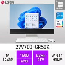 LG 일체형PC 27V70Q-GR50K 윈도우11 27인치 인텔 12세대 사무용 인강용 재택근무용 일체형PC, 2TB, 16GB, Win11 Home