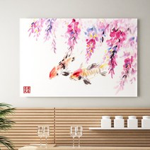 잉어 그림 연꽃 생기 합격운 인테리어 서재 공부방 벽꾸미기 캔버스 액자, 12 등나무와 잉어