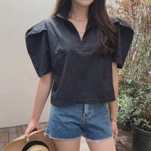여성 셔츠 블라우스 데일리 베런스 하프 지퍼 퍼프