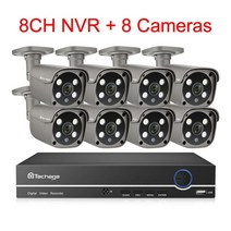 보안 카메라 시스템 8CH 5MP 야외 비디오 감시 IP 세트, 1TB, 8CH 8 Bullet Camera