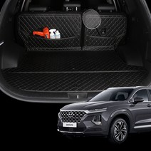 칸 KHAN 싼타페 TM 트렁크매트 커버 튜닝 차박 용 시트 가죽 풀커버 차량 용품 자동차 바닥 덮개 카본 퀕팅 매트, 블랙가죽 (블랙스티치), 5인승(스피커 유)7P, 현대