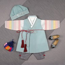 [럭셔리한복] 507.옥색동쾌자(남) _ 아동한복 남아한복 돌한복 유아 아이한복 물실크재질 색동 저고리 전통스타일