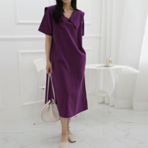 이지인이지 여성 린넨 원피스 세라넥 반팔 롱원피스