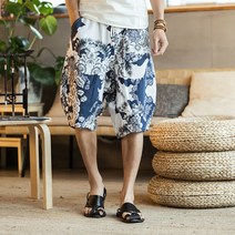 린넨반바지 면린넨 짧은 바지남자 여름 인쇄 꽃 오부바지 차이나 칠부바지 캐쥬얼 하프 팬츠 비치바지 얇은 289414762
