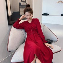 위위브렌 여성용 브이넥 데일리 롱원피스