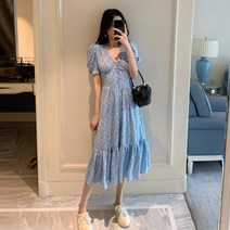 예쁜 여성 원피스 깊은 브이넥 꽃무늬 허리 거품 어깨 하이웨이스트 프리 쉬폰 긴 드레스 인어 공주