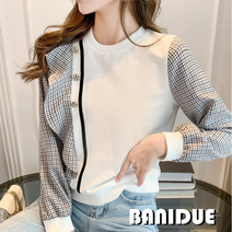 [바니드] 여성 너무예쁜 러블리 채크 봄가을 러플 라운드 맨투맨티 4604