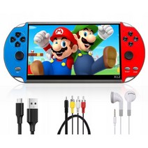 7w1 MINI 8GB X12 휴대용 콘솔 게임 TV(1500+게임), 빨강 파랑
