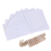 포토부스대여 10pcs diy 크래프트 종이 사진 프레임 클립 2m 로프 촬영보조용품, 하얀, 7 인치