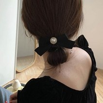 라임브릿지 감성 리본 진주 고무줄 머리끈